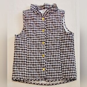 Crown & Ivy Kids Quilted Puffer Vest Girls Size S 6-7 Houndstooth Black and Whit